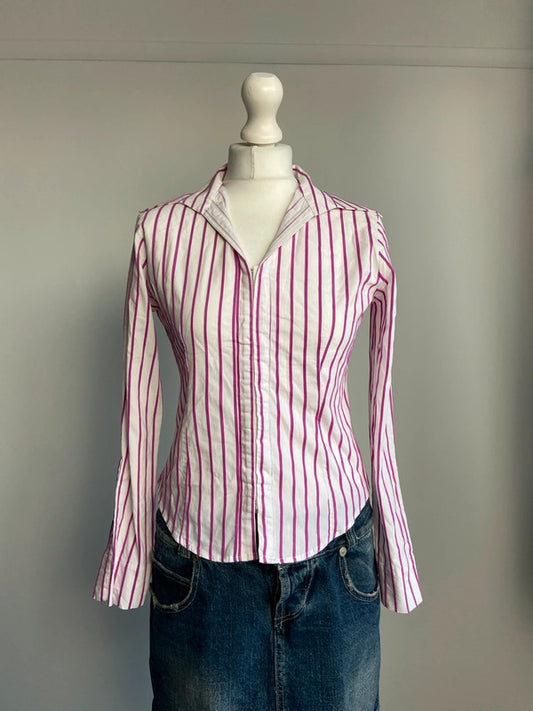 Vintage 00s Striped Shirt - Size S/M - Funky Cat