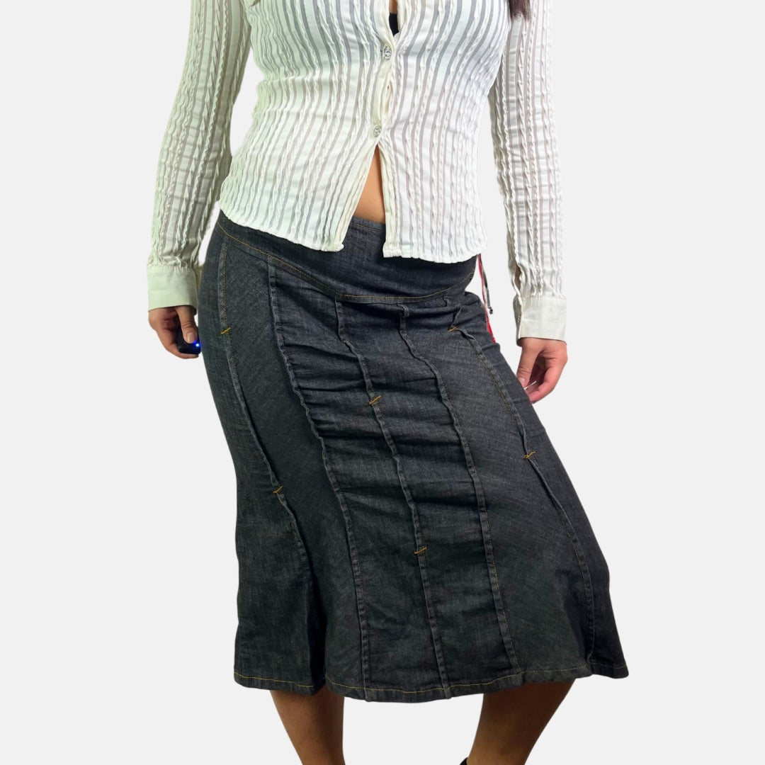 00s Denim Midi Skirt - Size M - Funky Cat