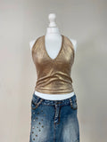 00s Gold Halterneck Top - Size S - Funky Cat