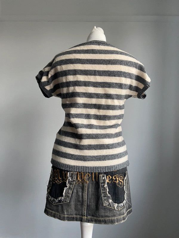 Vintage 00s Striped Wool Cardigan - Size L - Funky Cat
