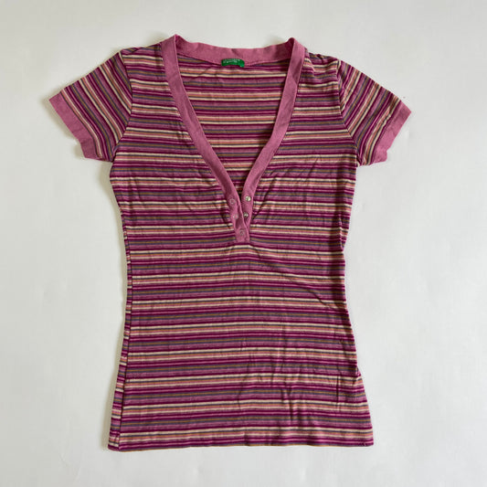 00s Multicoloured Striped T-Shirt - Size XS