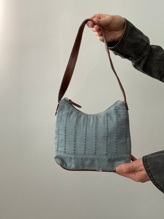 Vintage 00s Baby Blue Suede and Leather Mini Bag - Funky Cat