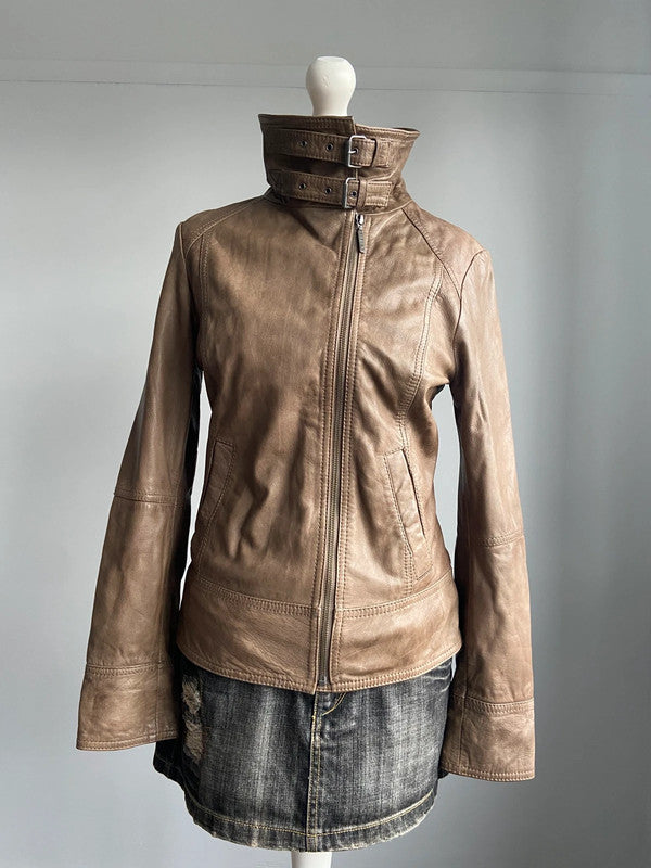 Vintage Buckle Leather Jacket - Size S/M - Funky Cat