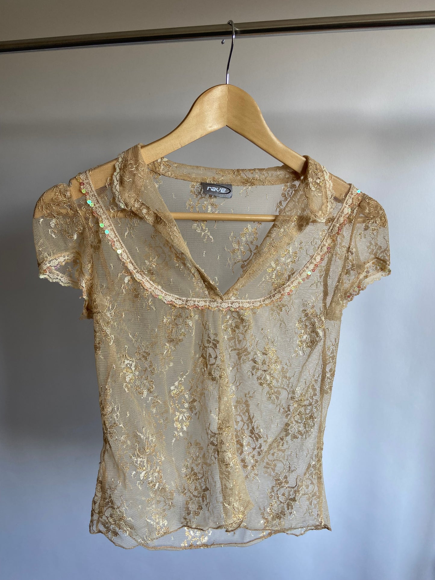 00s Embellished Sequin Lace Top- Size XS/S