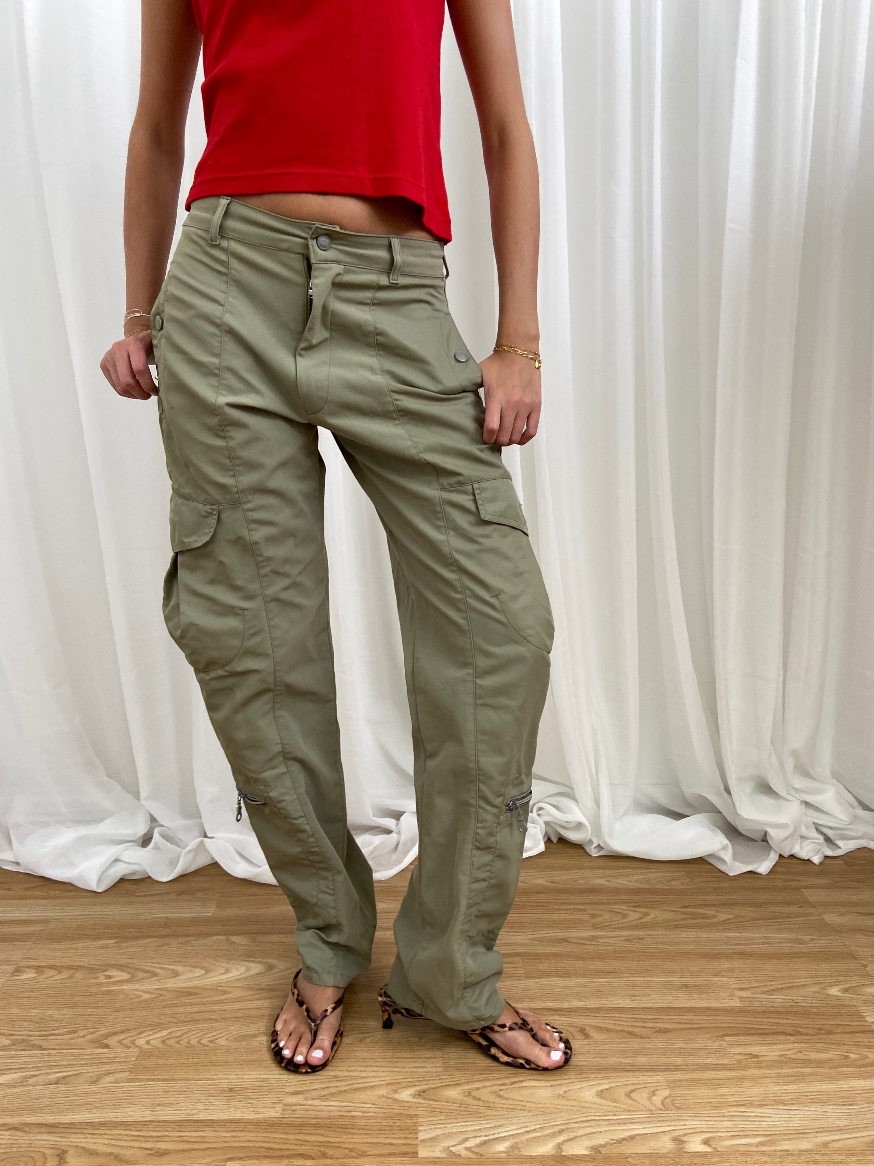 Marithé Francois Girbaud Khaki Cargo Trousers - Size 8/10 - Funky Cat