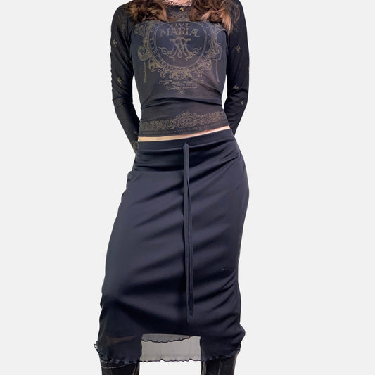 00s Black Mesh Midi Skirt - Size XS/S