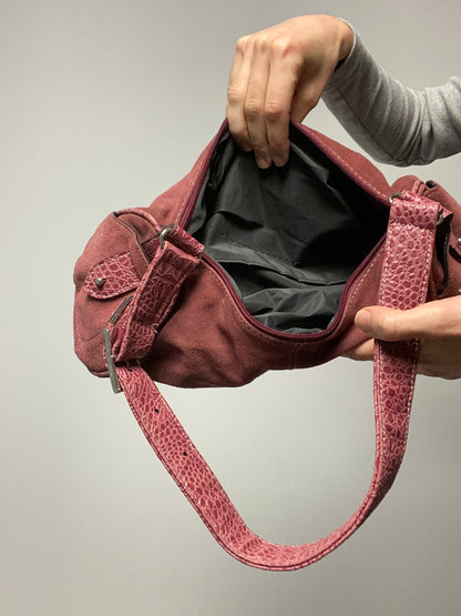 Vintage 00s Suede Baguette Buckle Handbag - Funky Cat