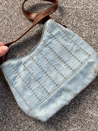 Vintage 00s Baby Blue Suede and Leather Mini Bag - Funky Cat
