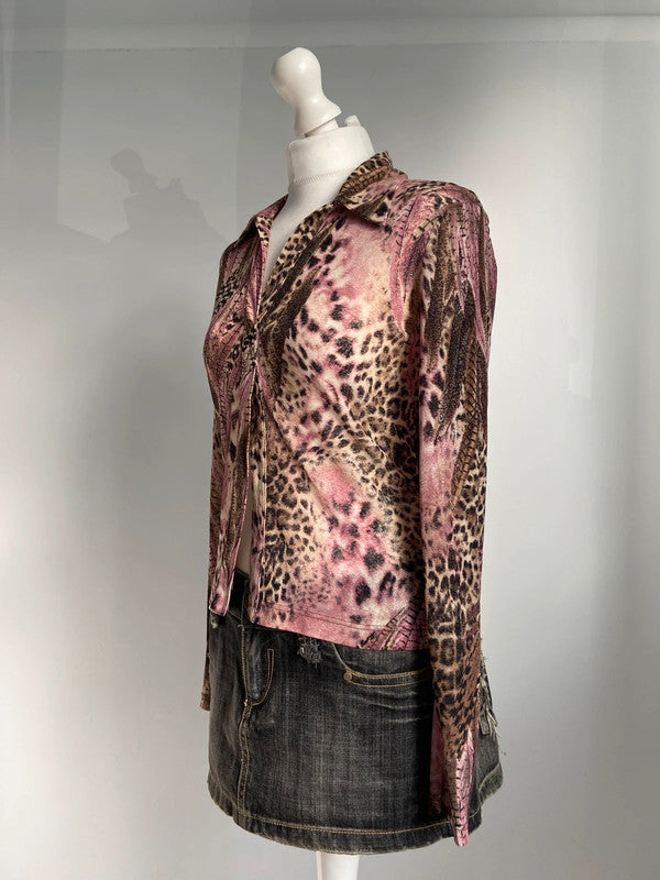 Vintage 00s Leopard Print Top - Size M - Funky Cat