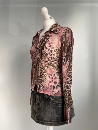 Vintage 00s Leopard Print Top - Size M - Funky Cat