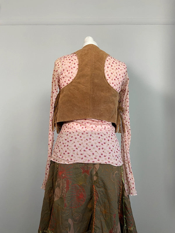 Vintage 00s Suede Fringe Waistcoat- Size S - Funky Cat