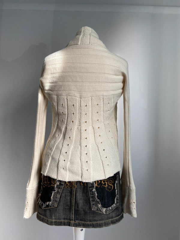 Vintage 00s Cream Knit Cardigan - Size M - Funky Cat