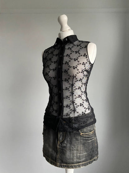 D&G Embroidered Mesh Top - Size S
