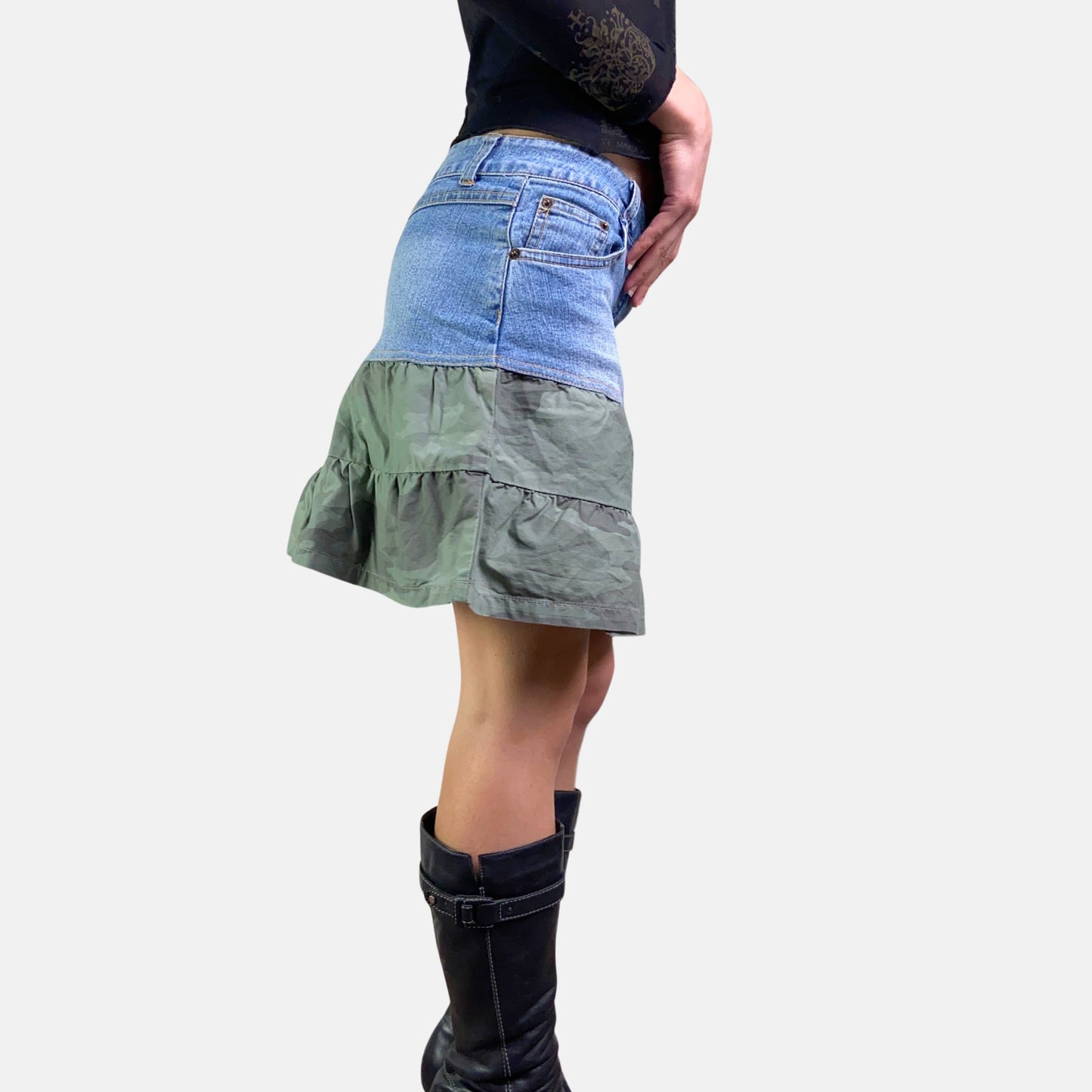 00s Denim Ruffle Mini Skirt - Size XS