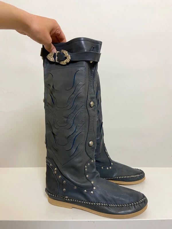 Vintage Boho Studded Buckle Boots - Size 4 - Funky Cat