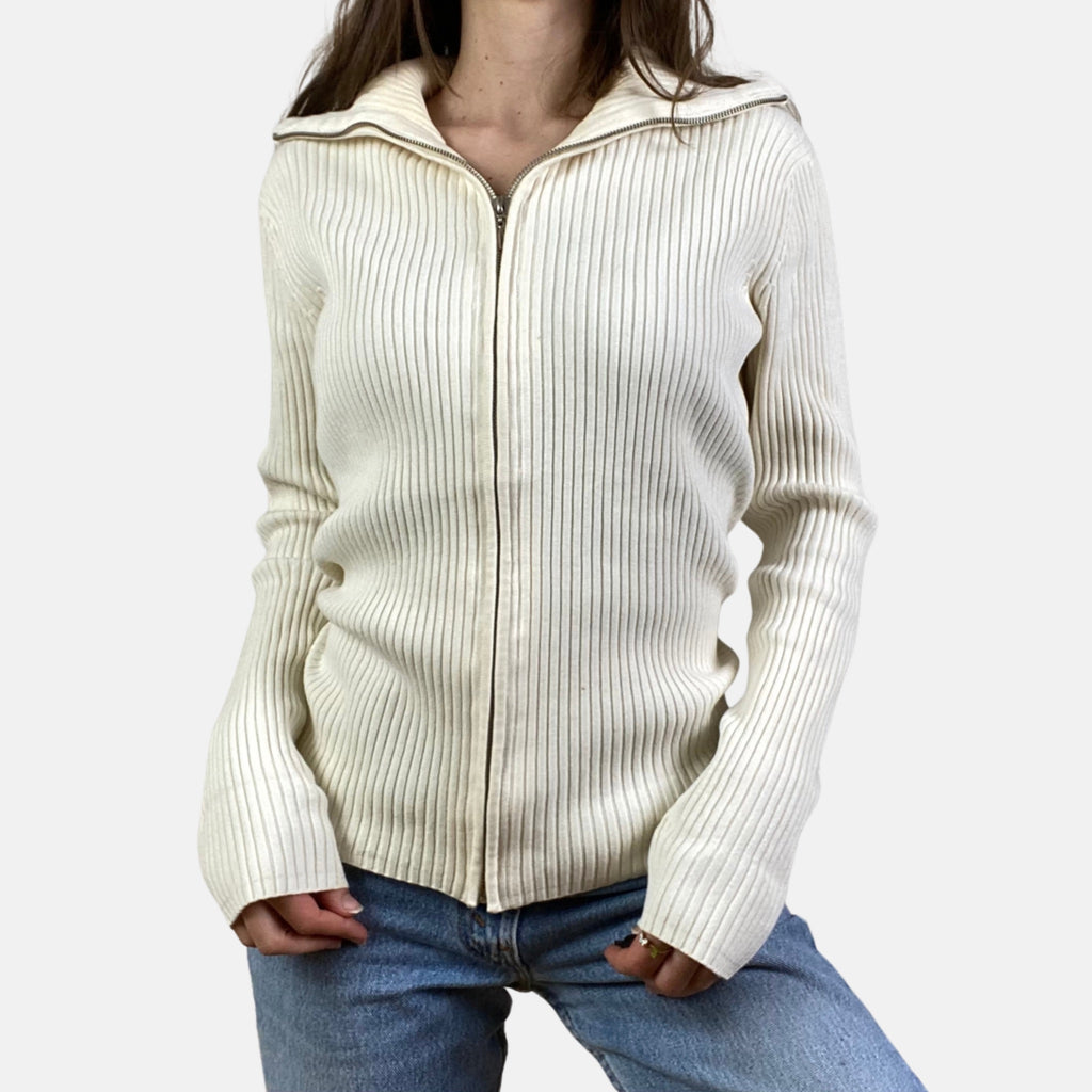 00s Ribbed Zip Jumper - Size M - Funky Cat