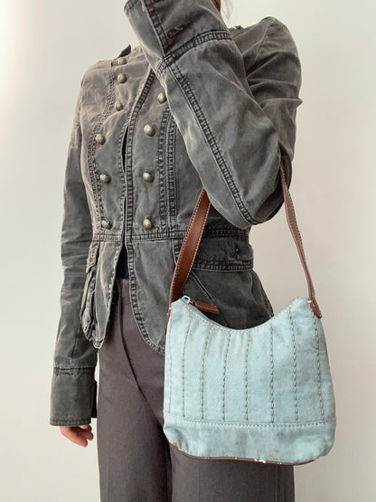 Vintage 00s Baby Blue Suede and Leather Mini Bag - Funky Cat