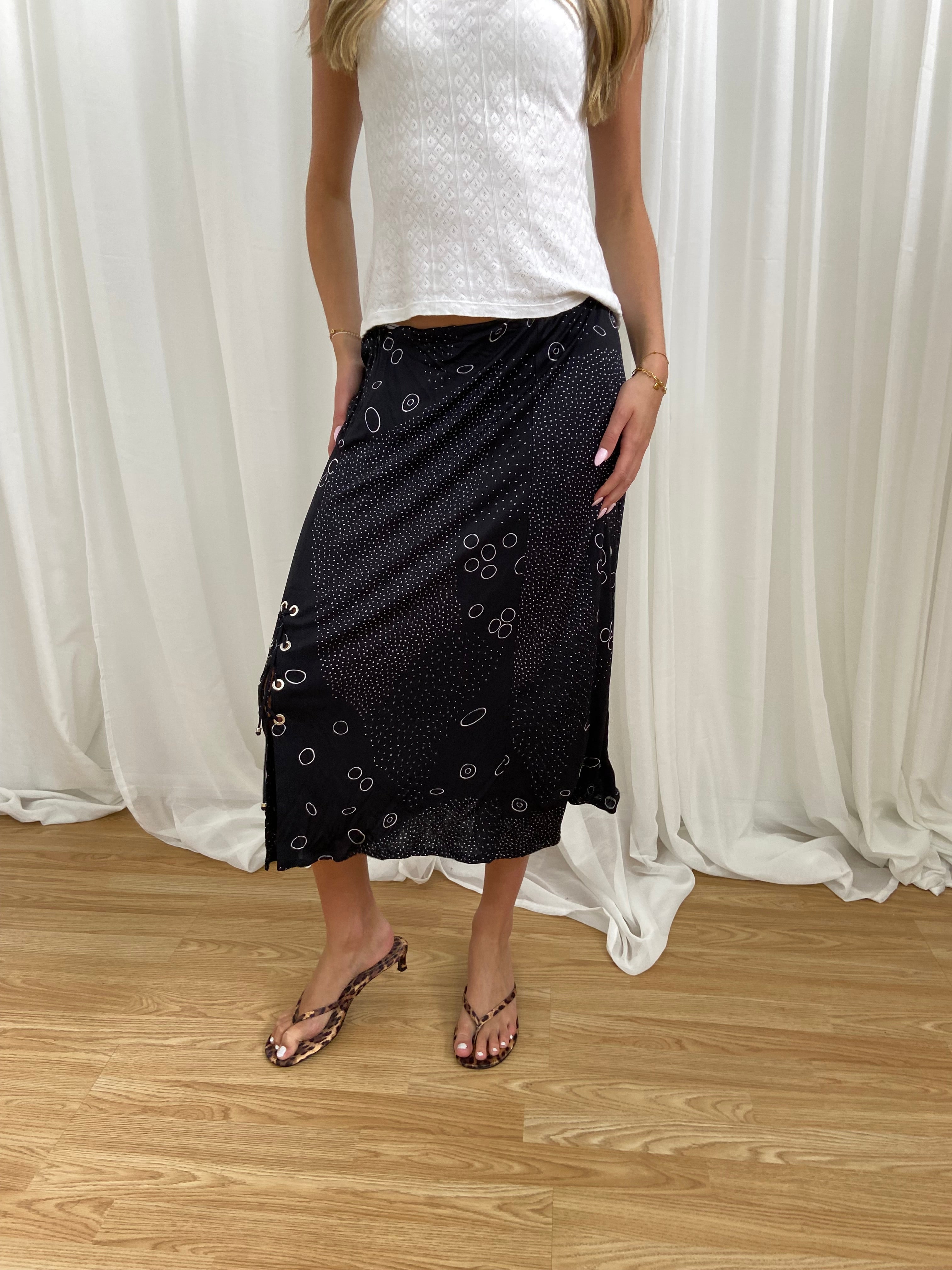 Vintage 00s Polks Dot Skirt - Size 10 - Funky Cat