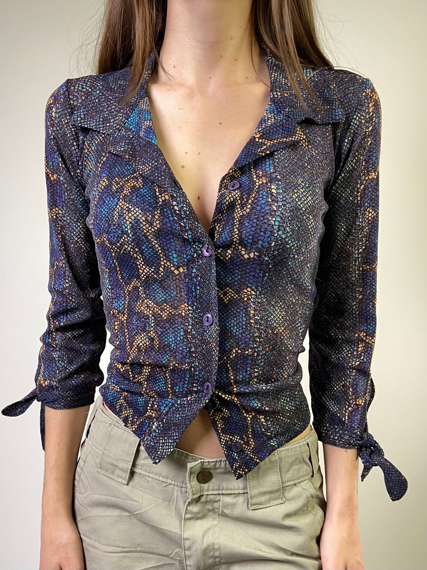 00's Snake Print Mesh Shirt - Size XS/S - Funky Cat