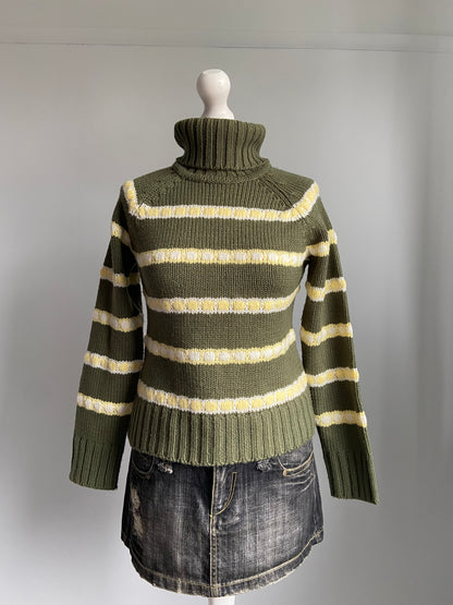 Vintage 00s Stripey Knit Jumper - Size M - Funky Cat