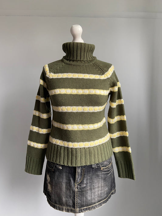 Vintage 00s Stripey Knit Jumper - Size M - Funky Cat