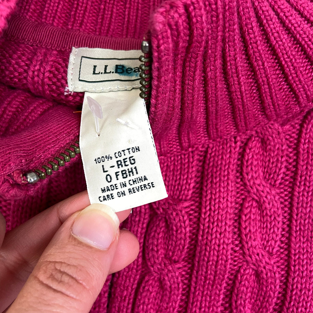 90s Cable Knit Zip Jumper - Size L - Funky Cat