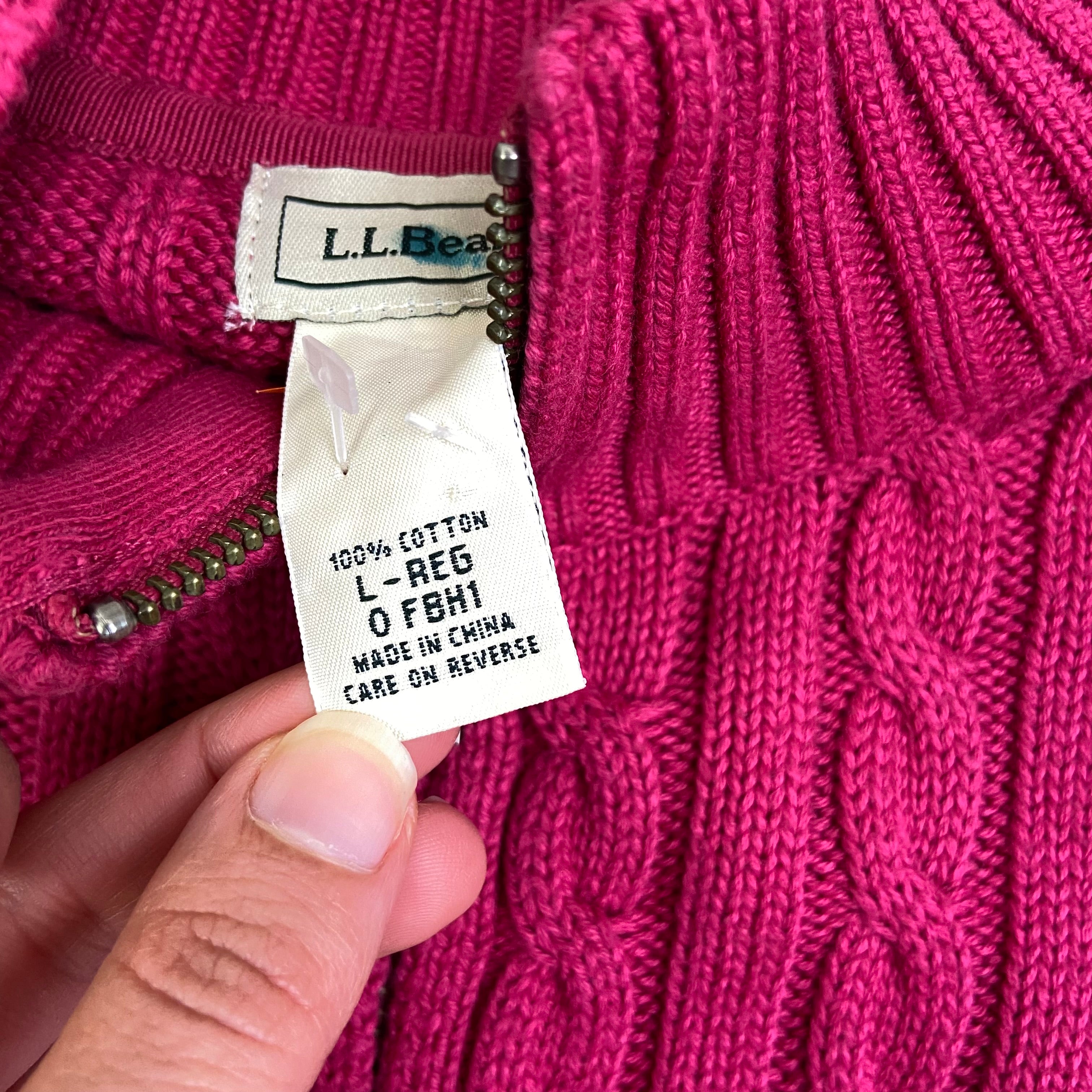 90s Cable Knit Zip Jumper - Size L - Funky Cat