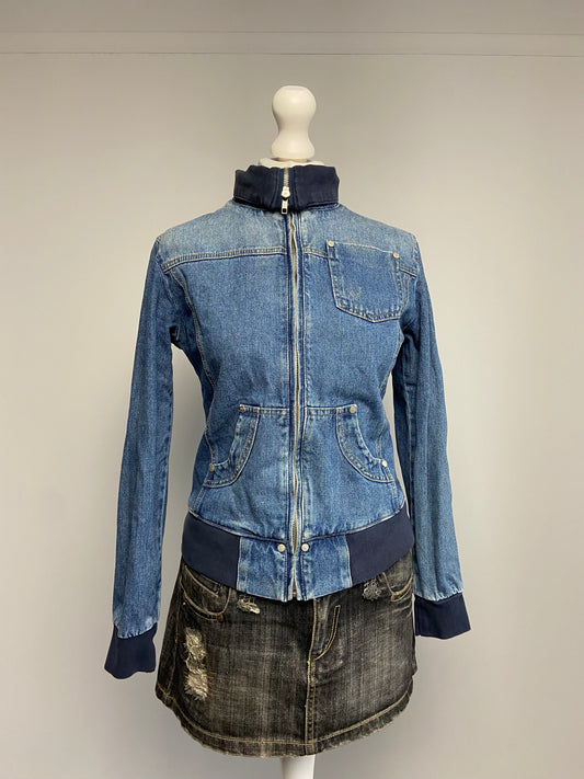 Vintage 00s Denim Zip Up Jacket - Size M - Funky Cat
