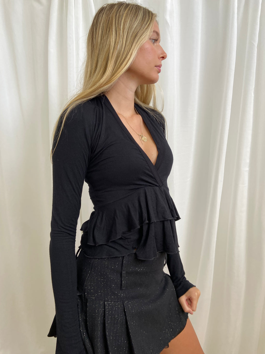 Vintage 00s Ruffled Long Sleeve Top - Size S