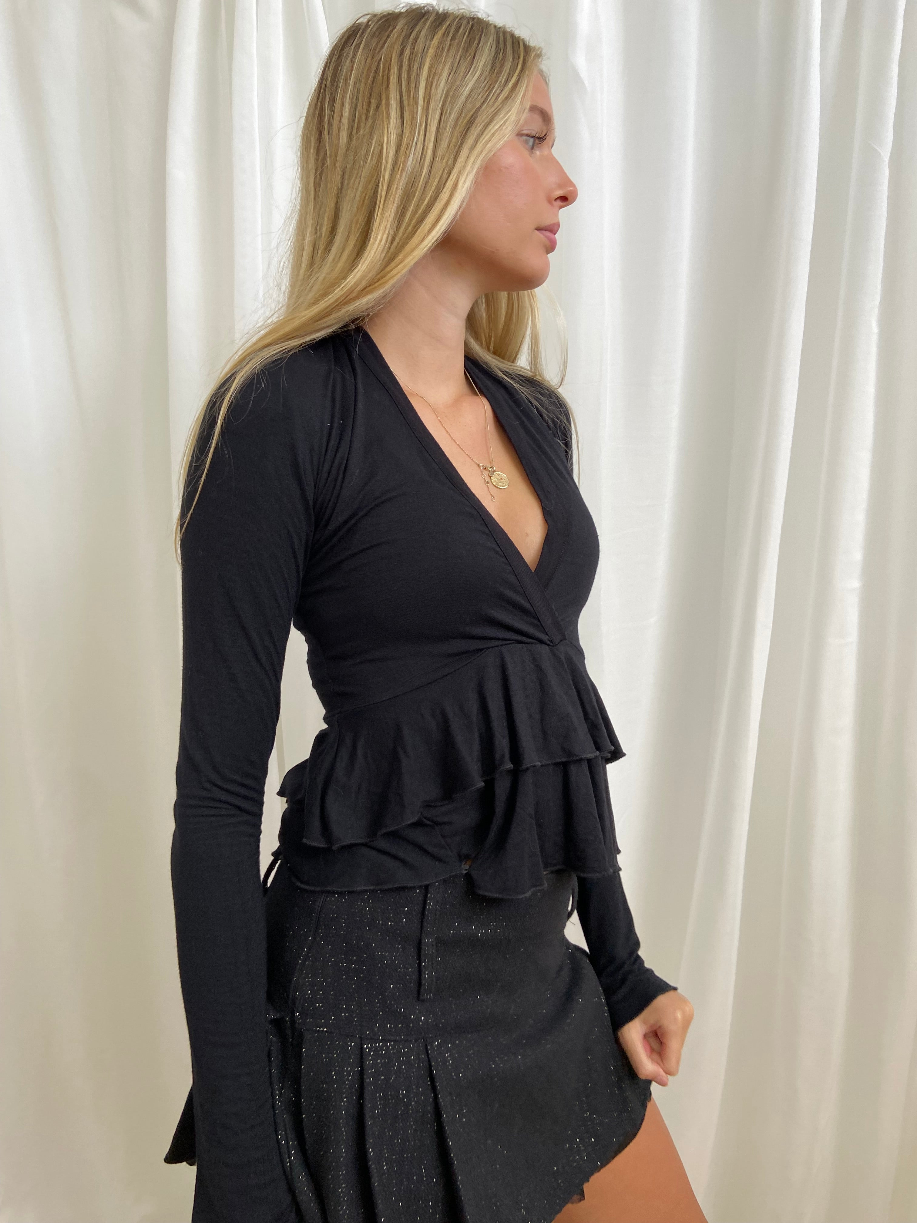 Vintage 00s Ruffled Long Sleeve Top - Size S