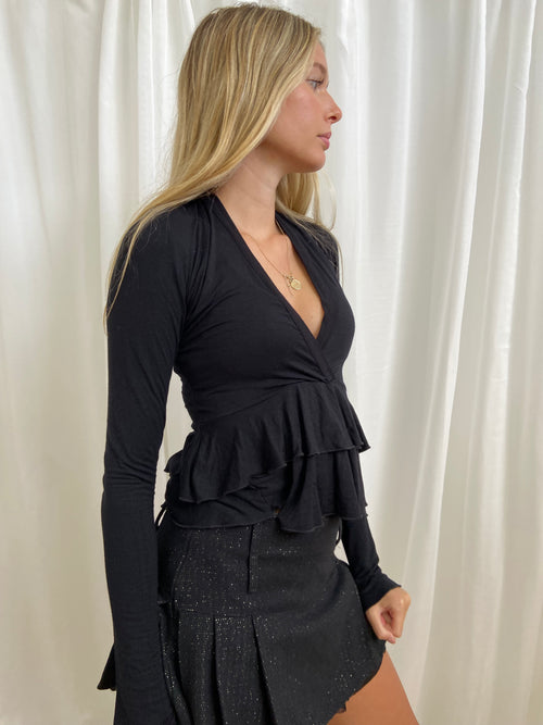 Vintage 00s Ruffled Long Sleeve Top - Size S - Funky Cat