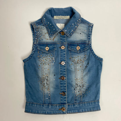 00s Rhinestone Embellished Denim Waistcoat - Size XS