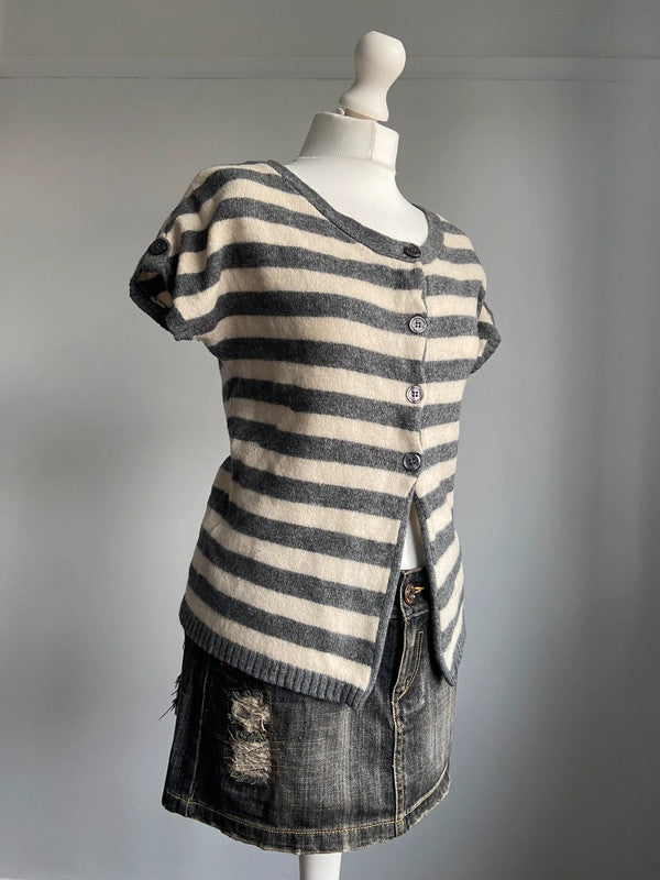 Vintage 00s Striped Wool Cardigan - Size L - Funky Cat