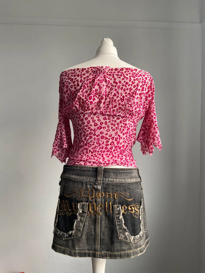 Vintage 00s Off The Shoulder Mesh Top - Size L - Funky Cat