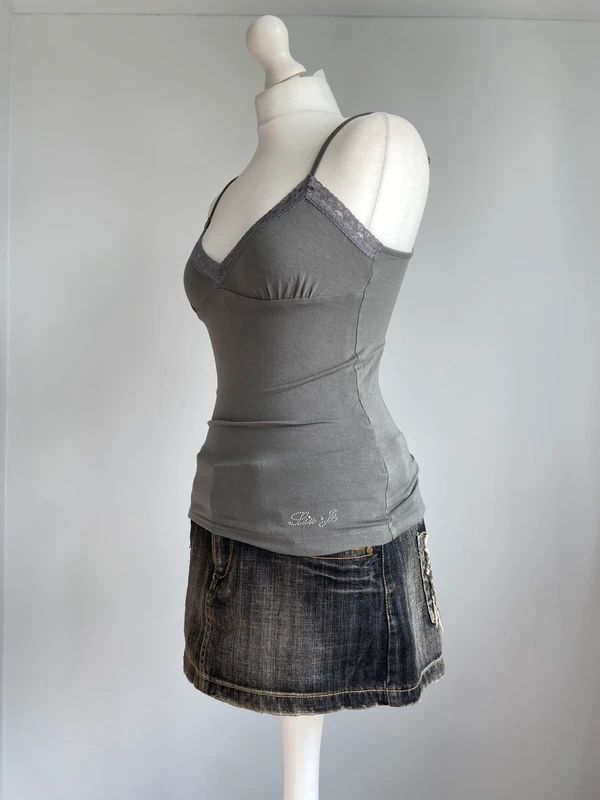 Vintage 00s Lace Trim Cami - Size S - Funky Cat