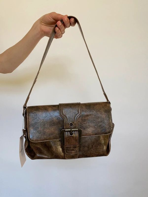 Vintage Leather Buckle Mini Bag - Funky Cat