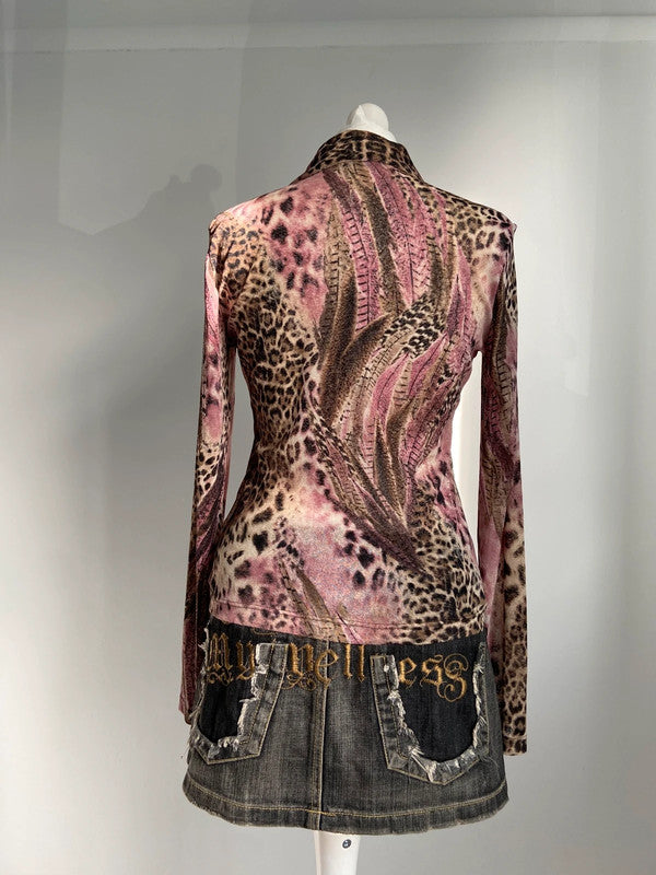 Vintage 00s Leopard Print Top - Size M - Funky Cat