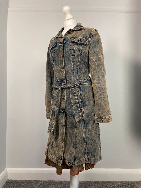 Vintage 00s Denim Trench Coat - Size M - Funky Cat