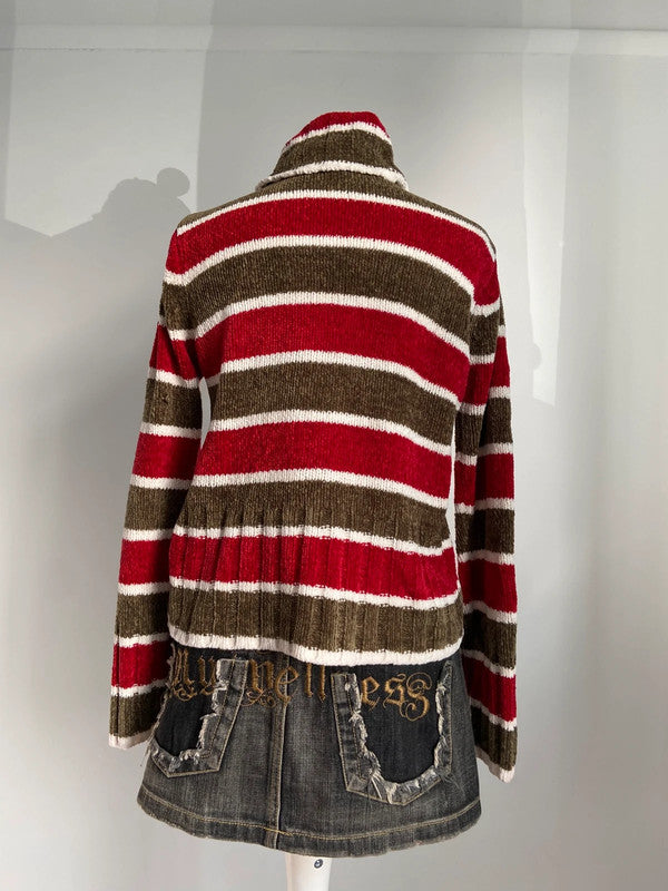 Vintage 00s Striped Jumper - Size L - Funky Cat