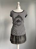 Vintage 00s Stripey Polka Dot Top - Size M - Funky Cat