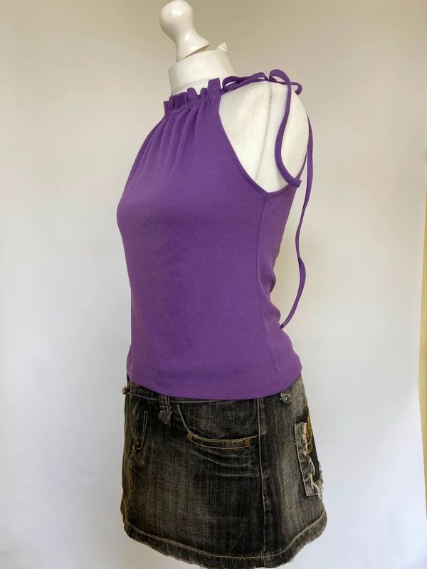 Vintage 00s Ruched Halter Neck Top - Size S
