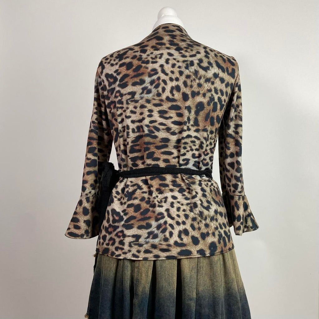 00s Leopard Print Wrap Top - Size M - Funky Cat