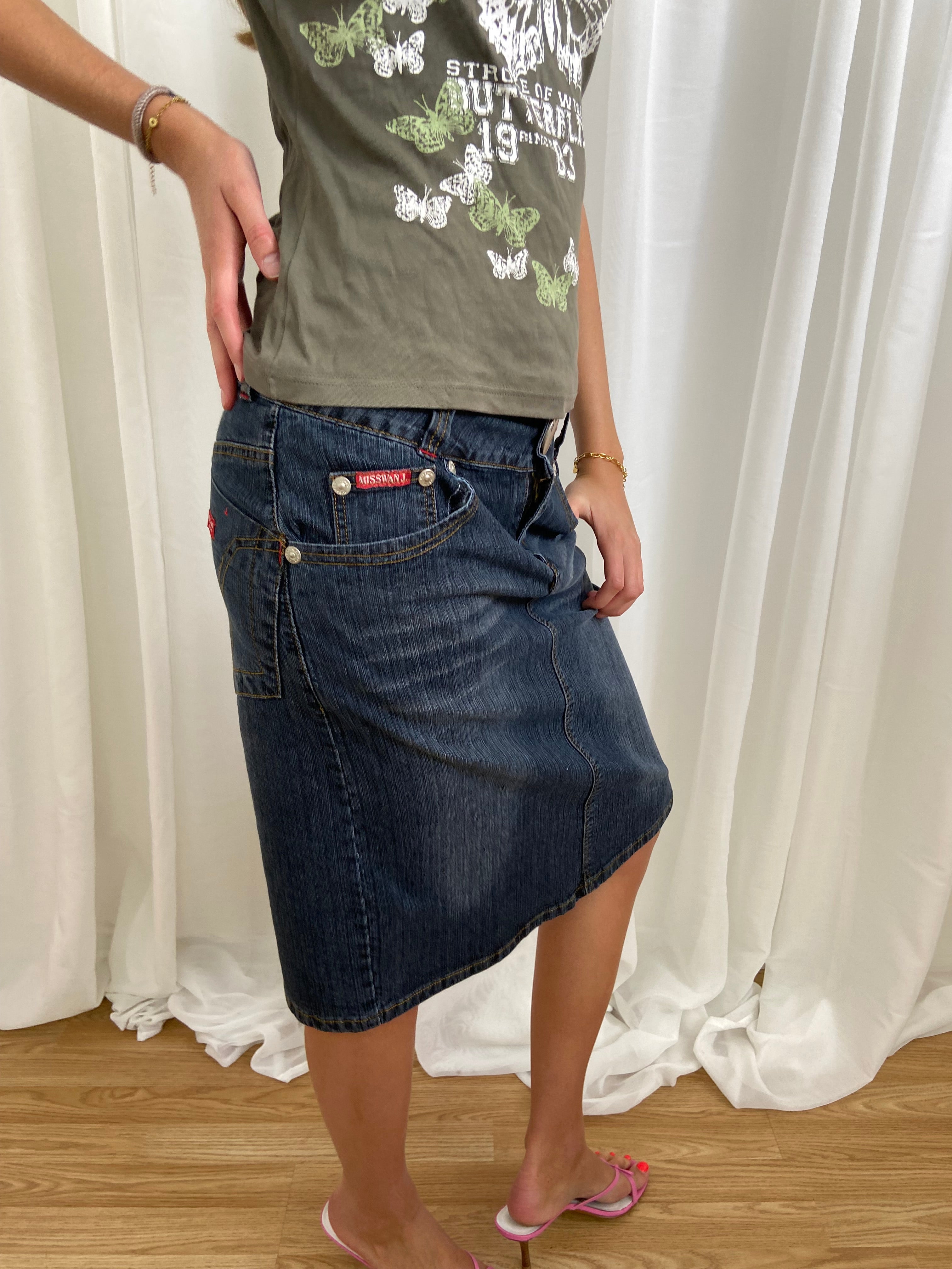 Vintage 00s Denim Midi Skirt - Size UK 8