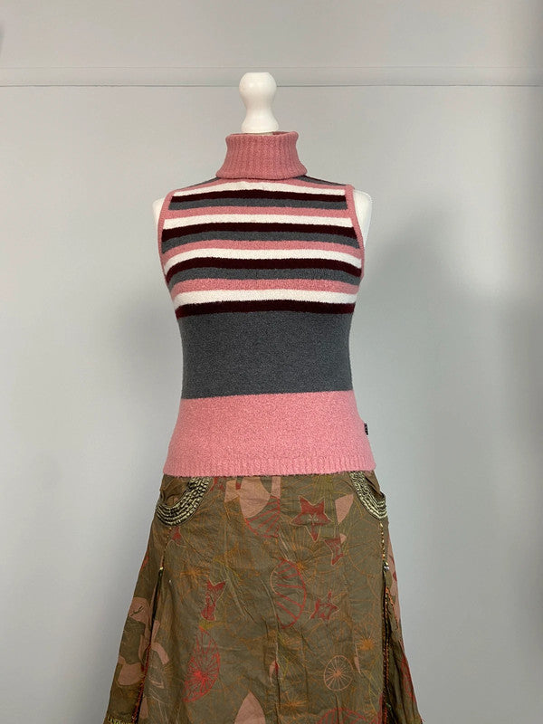 Vintage 00s Striped Vest Top - Size S - Funky Cat