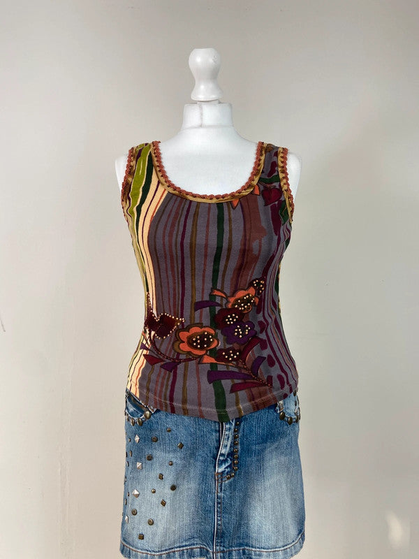00s Striped Floral Tank - Size M/L - Funky Cat