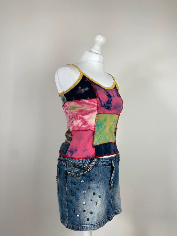 90s Tie-Dye Patchwork Cami Top - Size S - Funky Cat