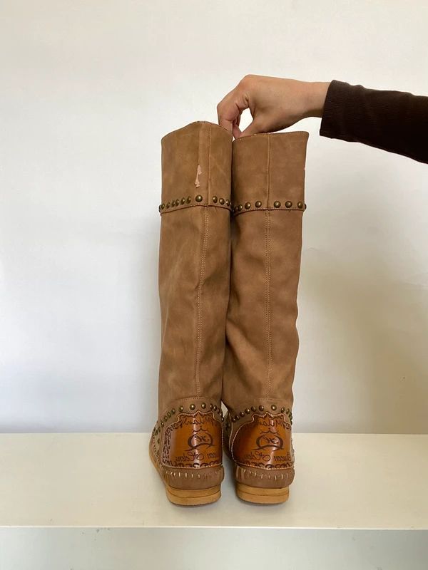 Vintage Slouchy Studded Boots Boho Hippie - Size 5 - Funky Cat