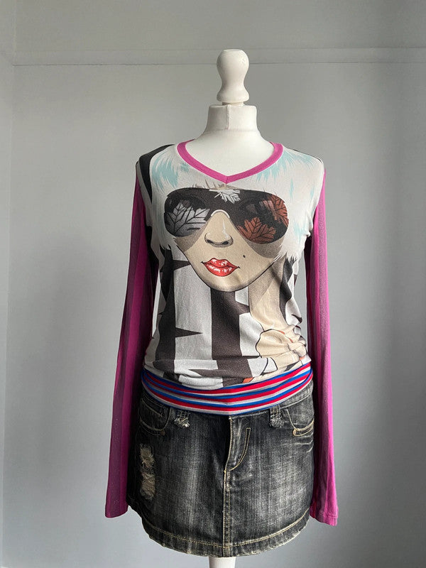Custo Barcelona Graphic Print Striped Dress - Size S/M