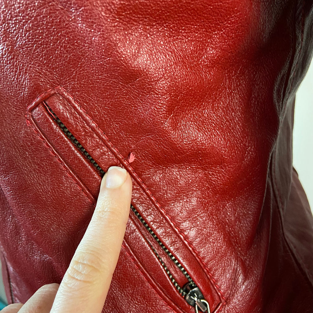 00s Burgundy Leather Jacket - Size S - Funky Cat