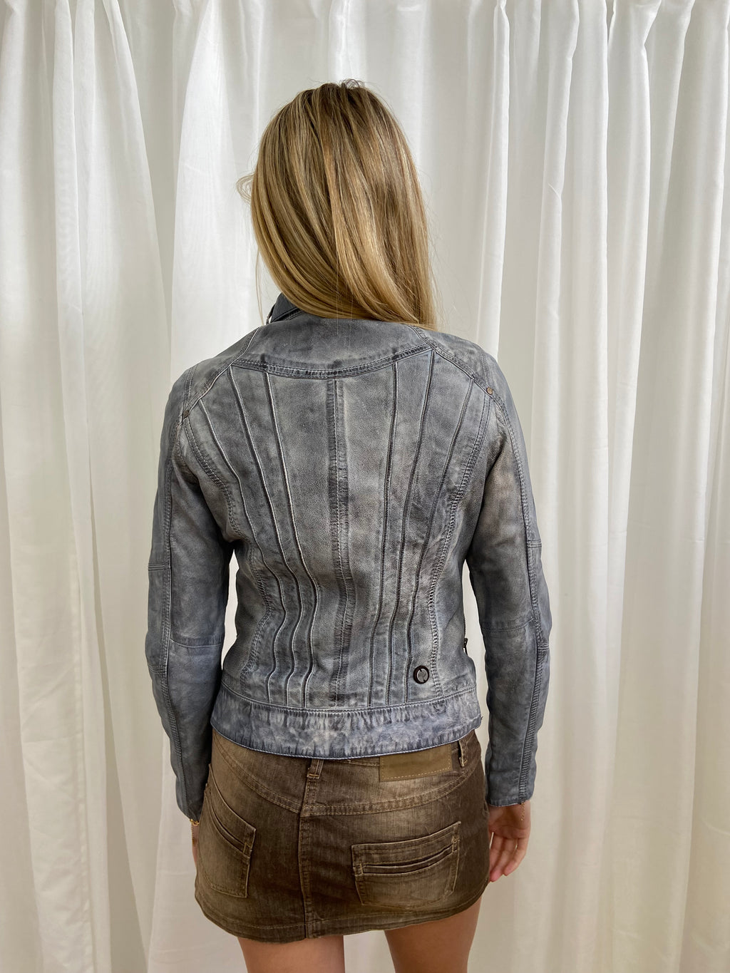 Vintage 00s Silver Leather Jacket - Size S